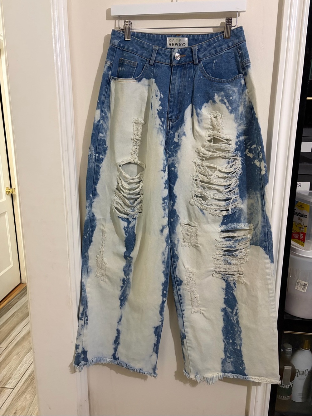 KAte Hewko Women’s Straight Leg Distressed Two-Tone Blue Jeans